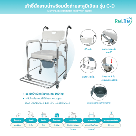 เก้าอี้นั่งอาบน้ำ RELIFE พร้อมนั่งถ่ายอะลูมิเนียม รุ่น C-D_1